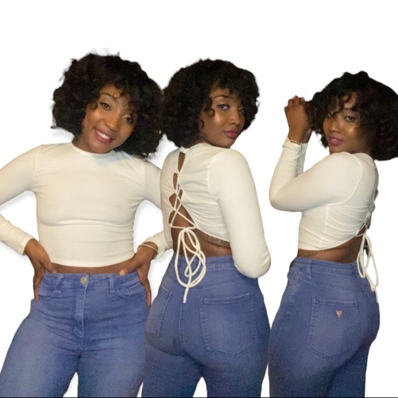 4x2DTY RIB OPEN BACK TIE DETAIL LONG SLEEVE - Picture 1 of 3